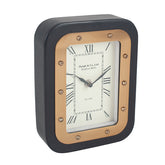 Matt Black Wood & Gold Colour Metal Desk Clock